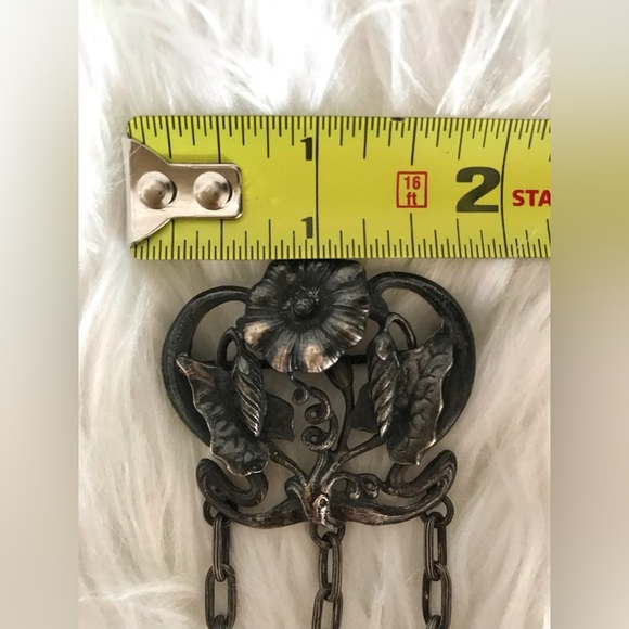 CHATELAINE Antique 1800’s Silver Brooch~hallmarks stamped~European in origin - Picture 7 of 16